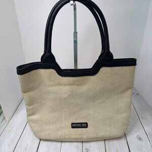 Rachel Zoe Canvas Capri Tote Vegan Black Leather Trim Tote 15”x10” VGUC CHARITY